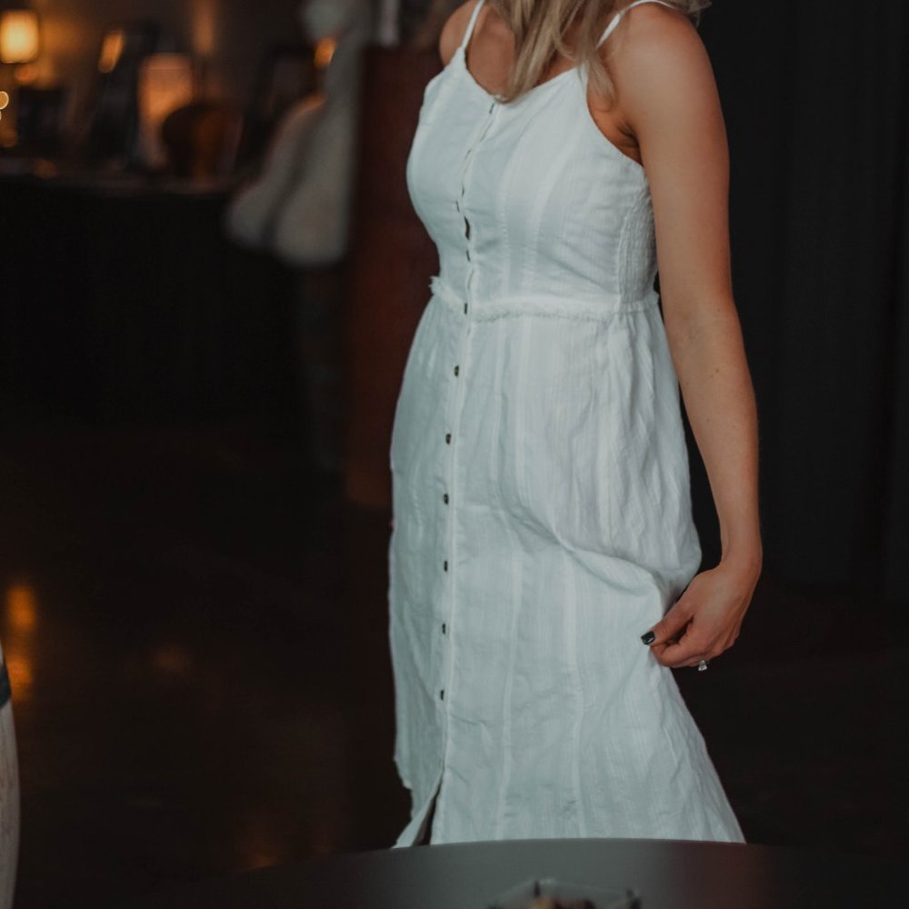 Button Down Midi Dress - White